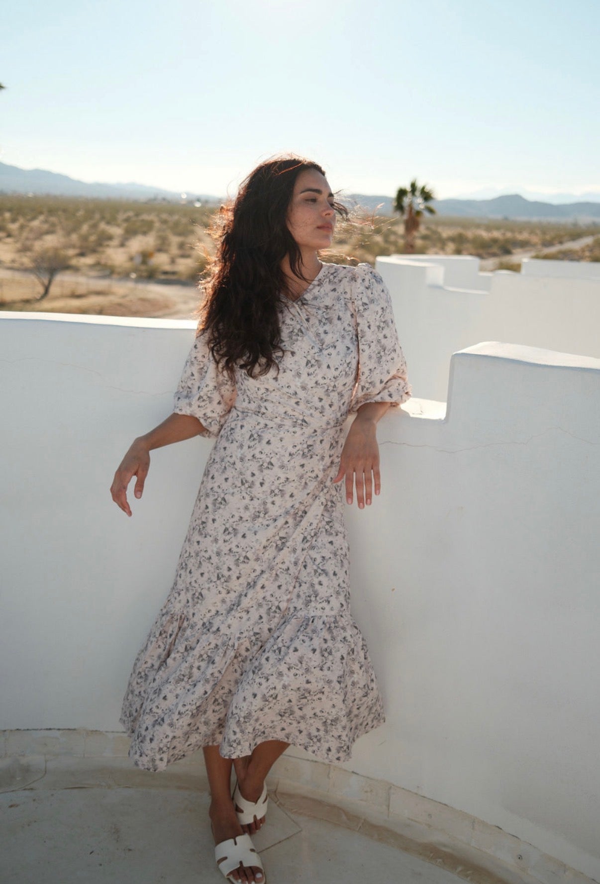 PRINT WRAP DRESS M / CREAM PRINT