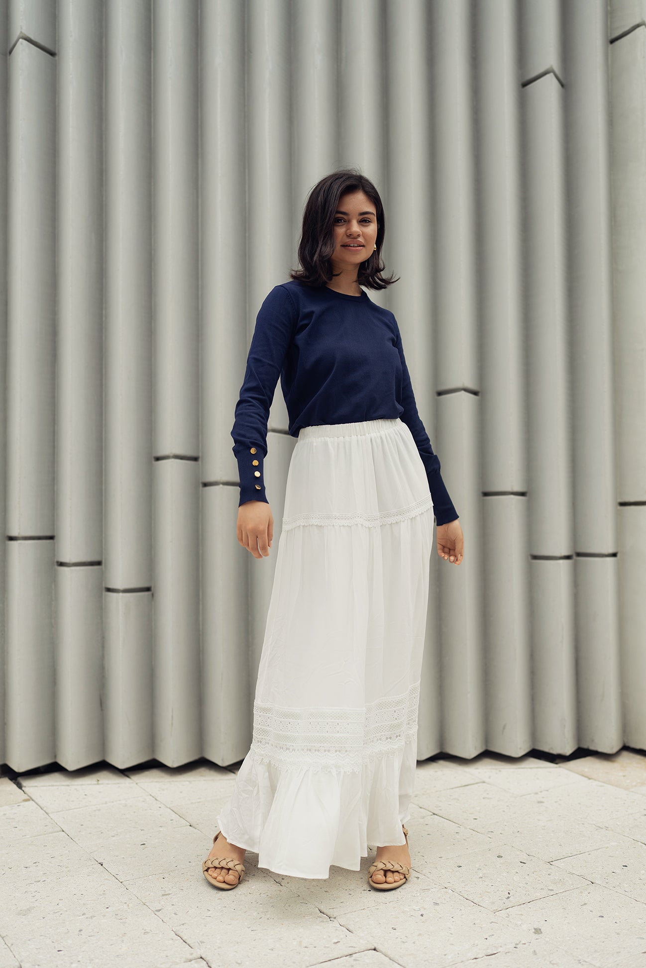 EYELET SKIRT IN BLACK