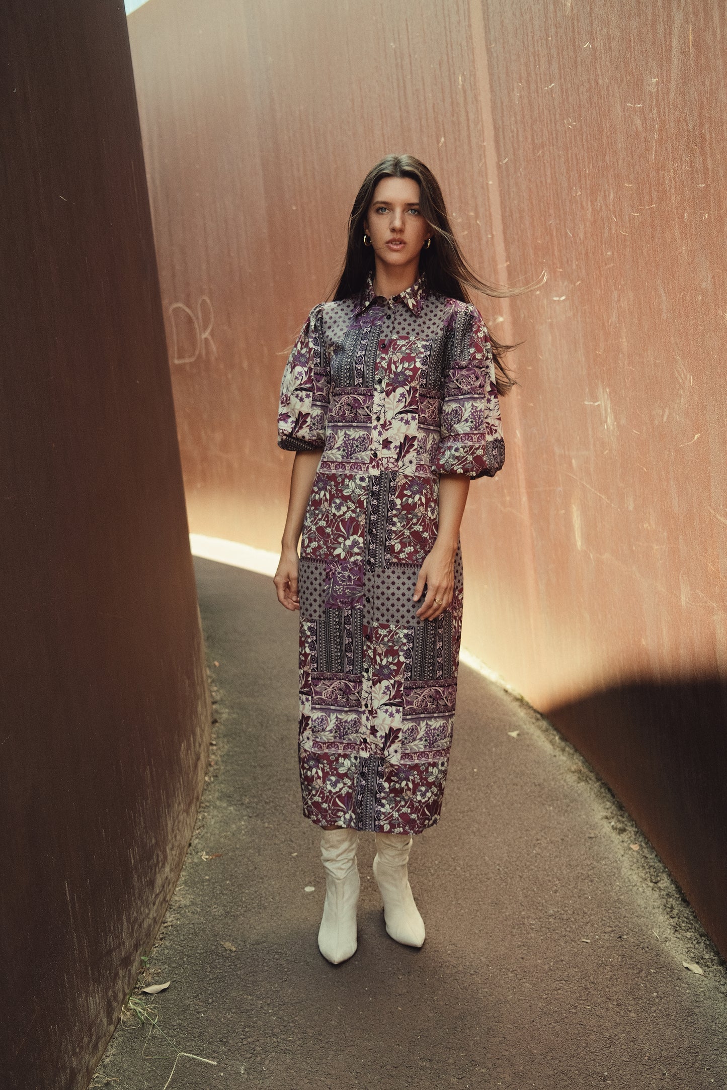 Puff Sleeve Printed Dress