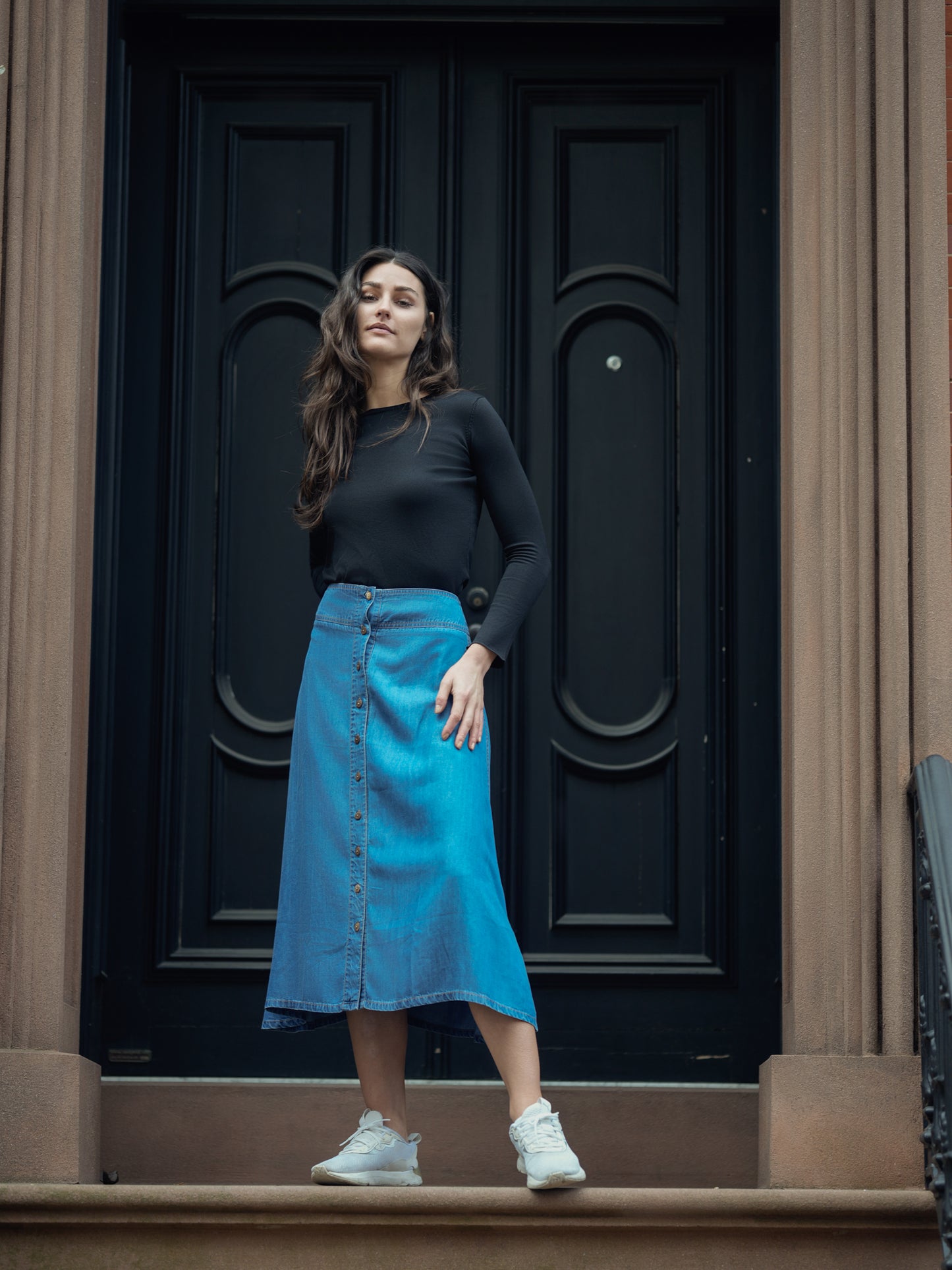 SOFT DENIM BUTTON SKIRT