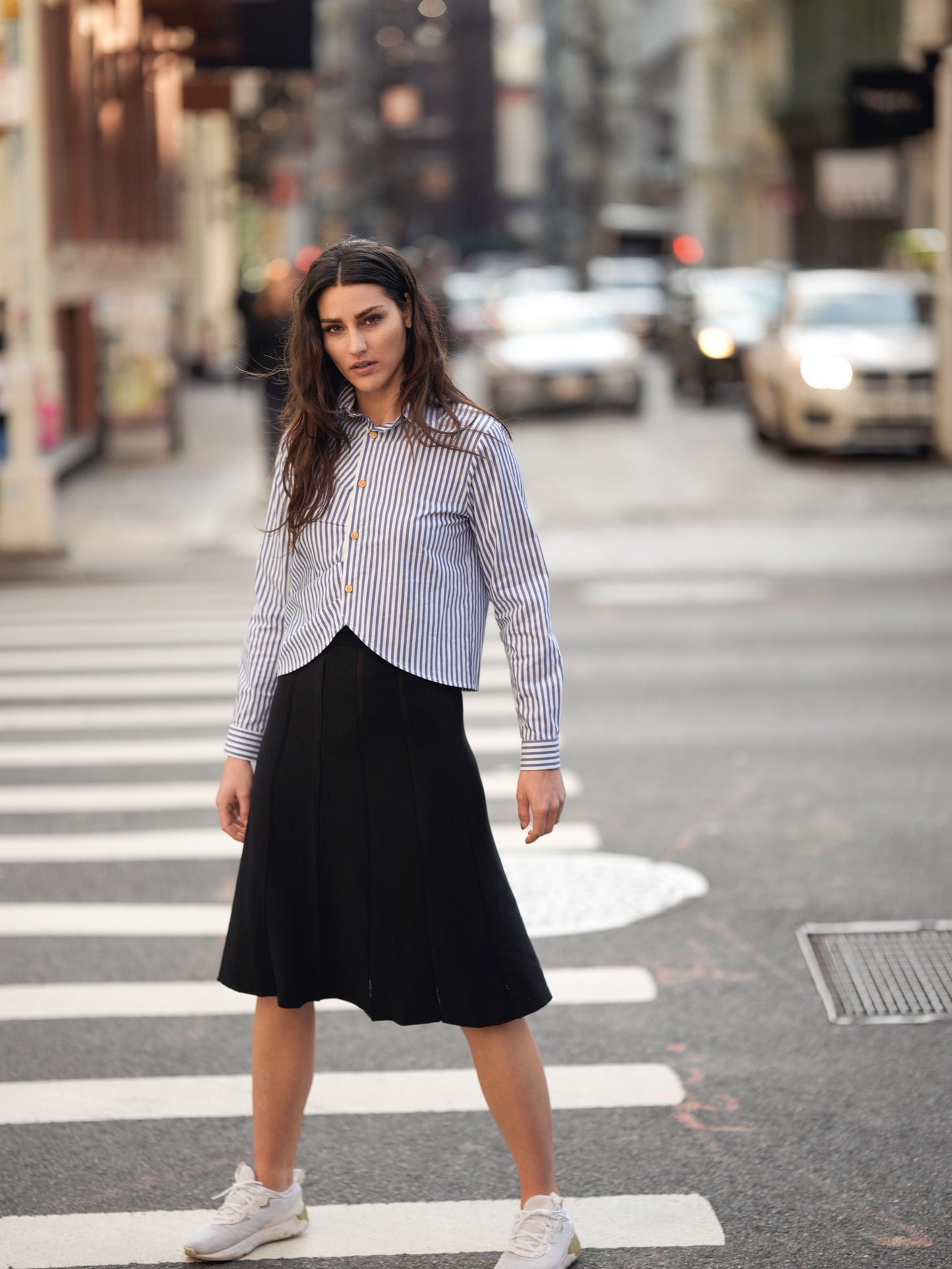 GATHERED STRIPE BLOUSE