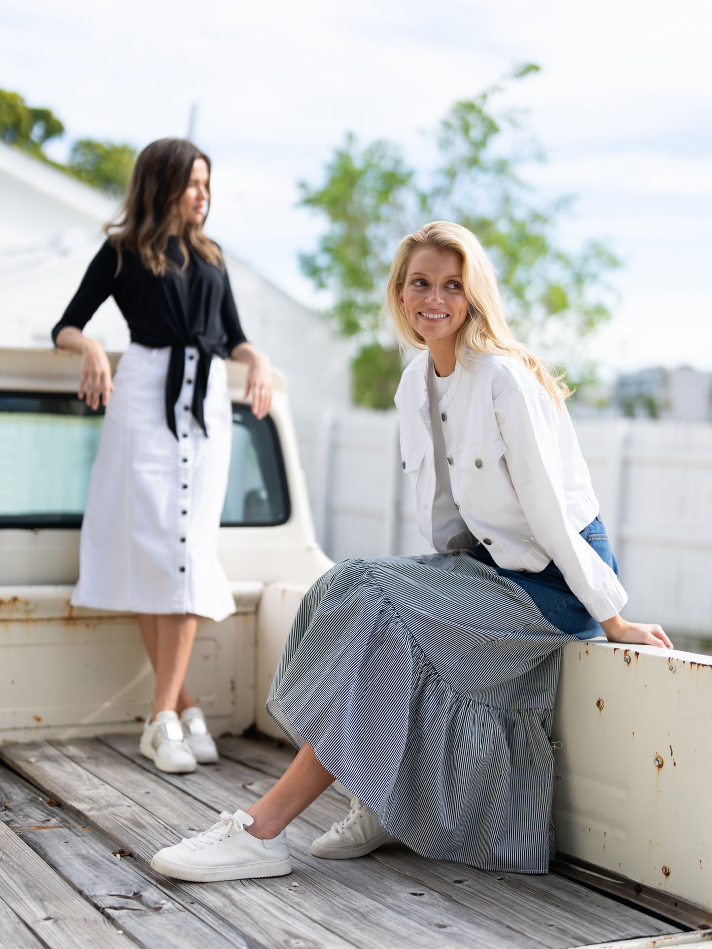 DENIM STRIPE COMBO SKIRT