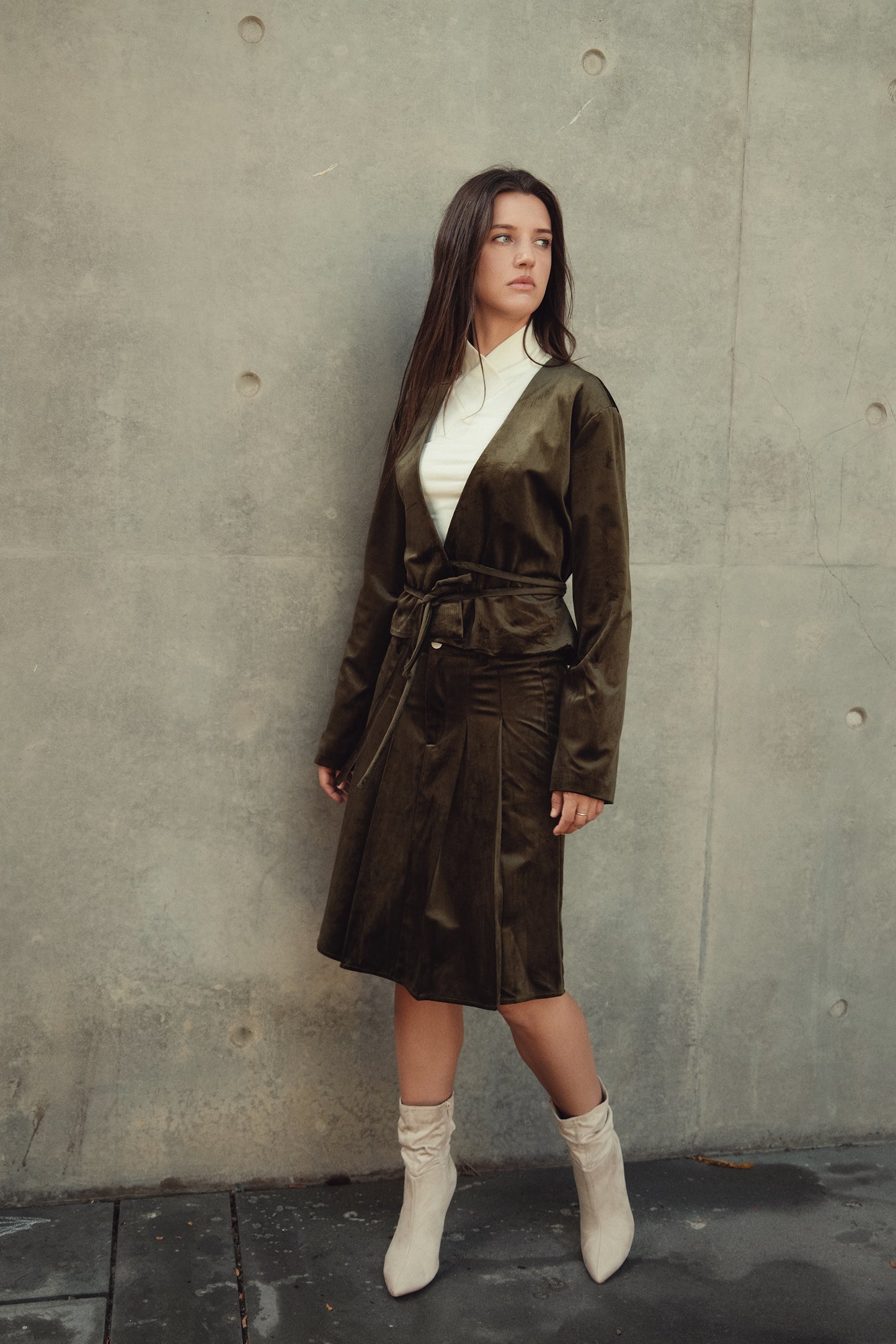 Pleated Suede Skirt