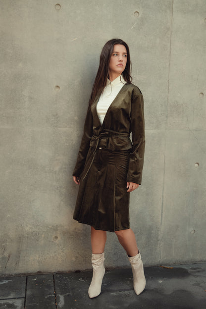 Pleated Suede Skirt