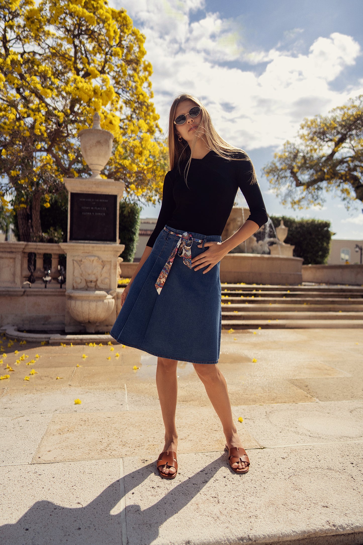 Denim Pleat Kilt Skirt with Tie 0 / 34'' Denim Pleat Kilt Skirt with Tie 0 / 34''