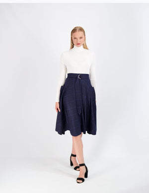 PLAID WOOL SKIRT WITH BUCKLE