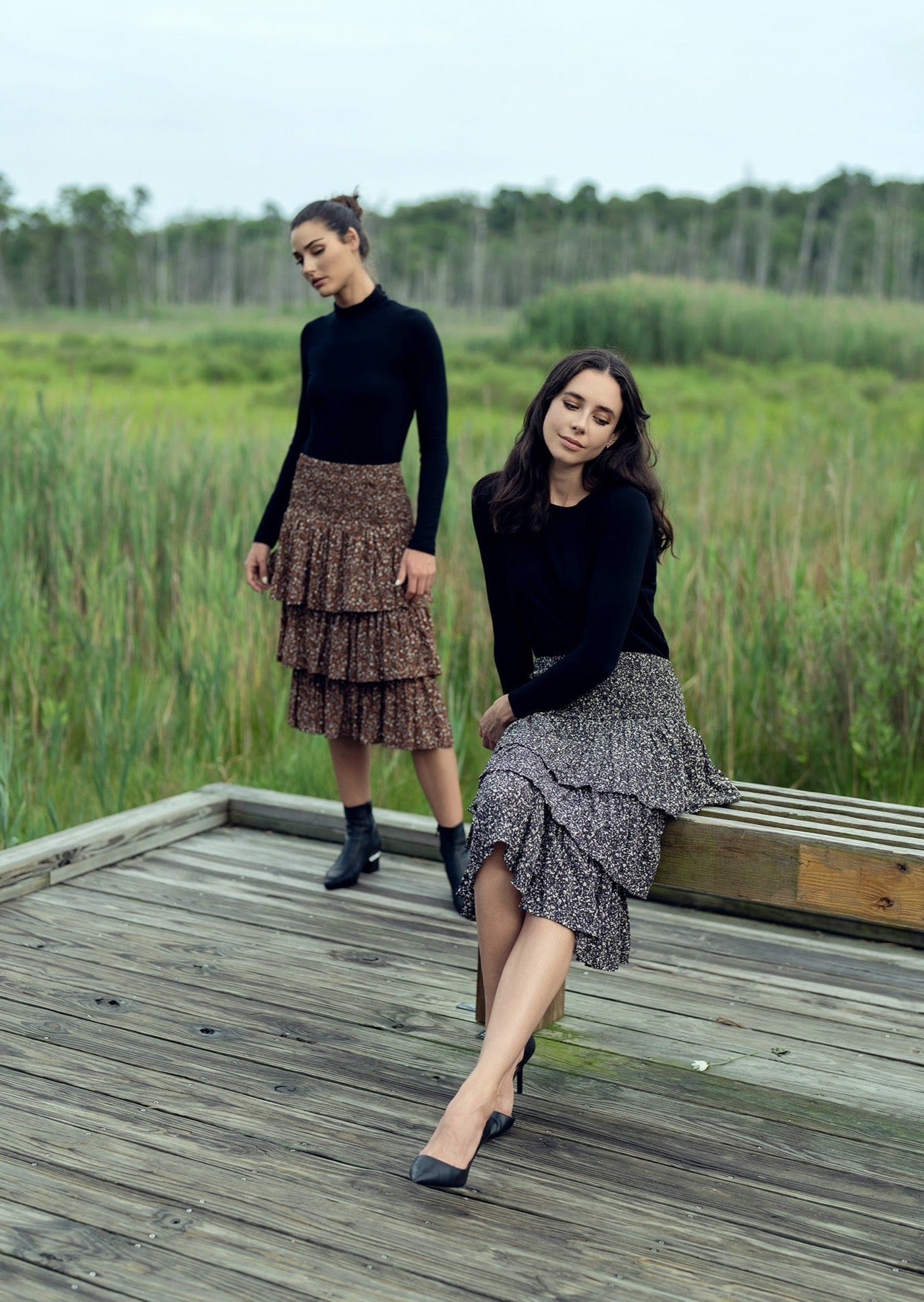 TRI-COLOR PRINTED TIERED SKIRT