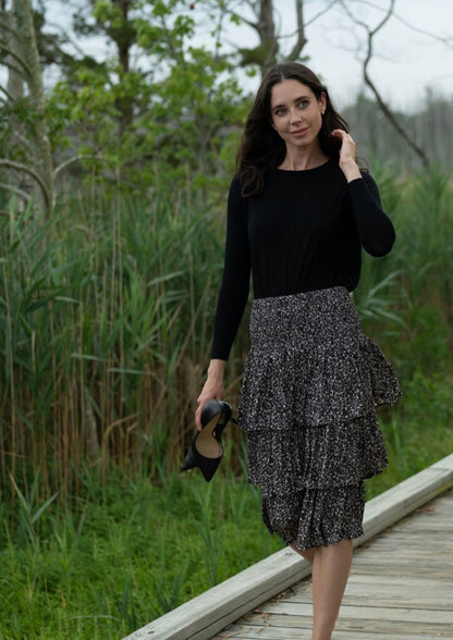 GRAY PRINTED TIERED SKIRT