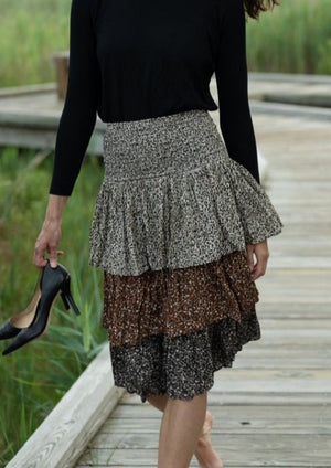 TRI-COLOR PRINTED TIERED SKIRT